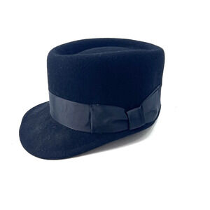 Vintage Bruno Capelo Black Australian Wool Cadet Cap Hat Mens Size Small